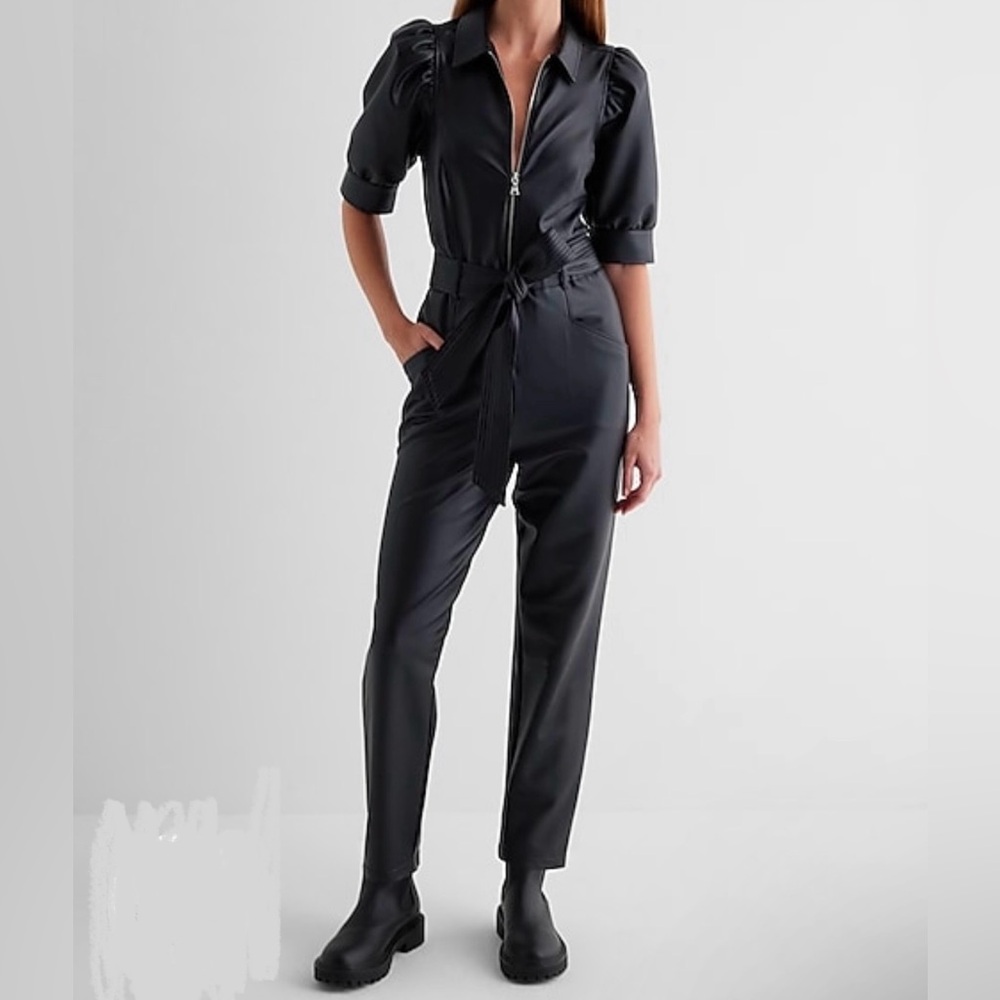 EXPRESS Faux Leather Black Jumpsuit
